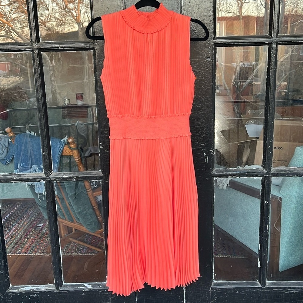 Nanette Lepore Pleated Orange Sparkly Sleeveless Dress Size 6 - Picture 5 of 5
